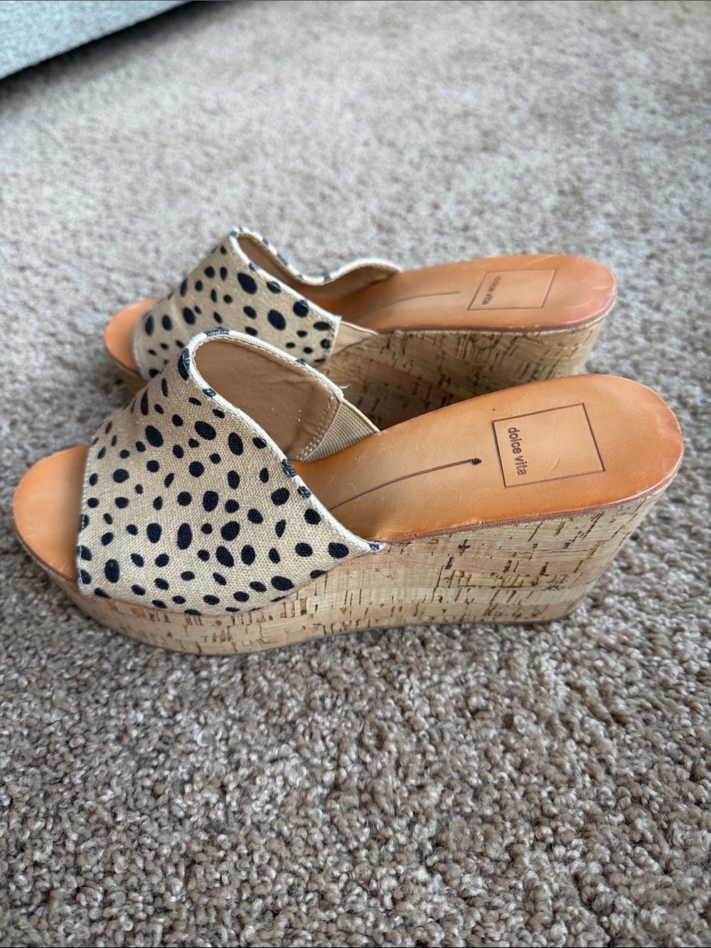 Dolce Vita Beige Wedge Mules with Black Spots
